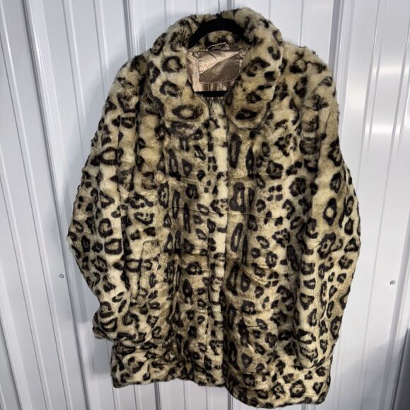 Ladies Jackets & Blazers - Leopard Print Faux Fur Coat Ladies Size XXL